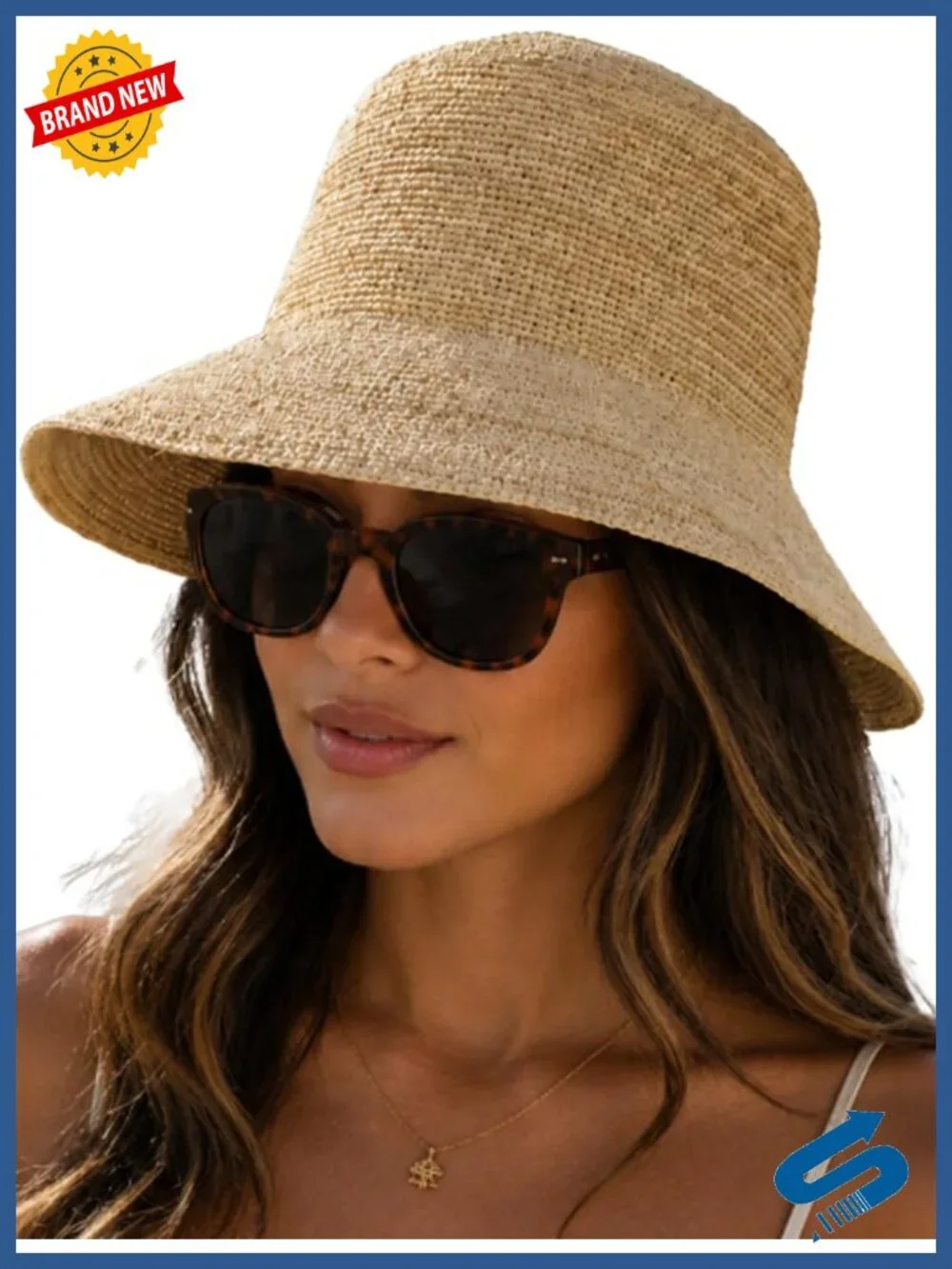 Natural Raffia Straw Bucket Hat Women Handmade Woven Foldable Sun Hat
